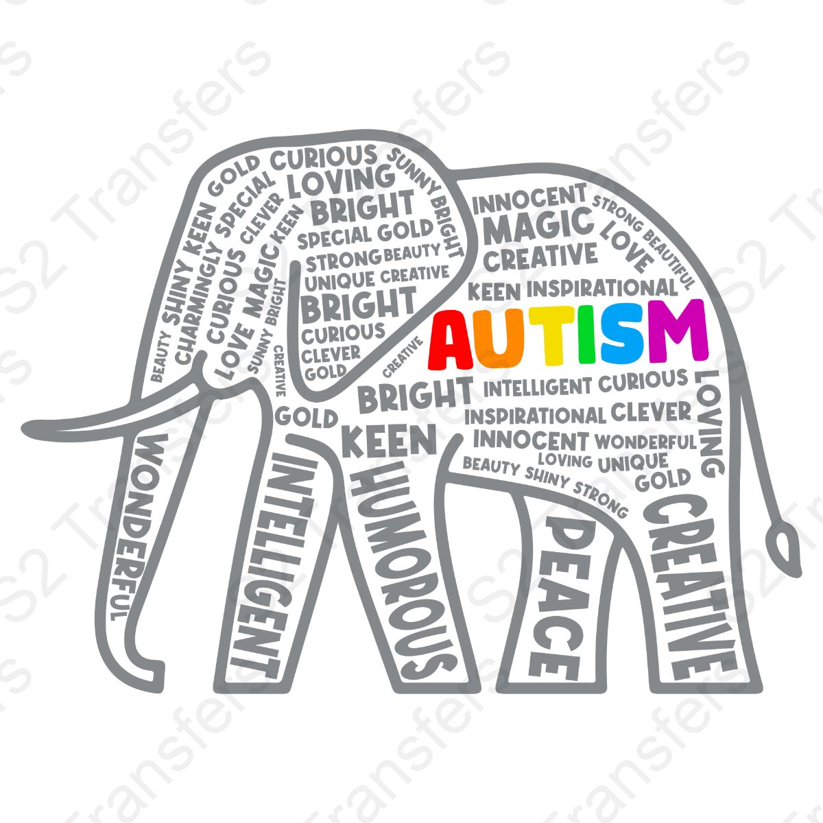 Autism Awareness Elephant Typography