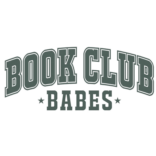 Book Club Babes Green DTF transfer design featuring vertical Book Club Babes typography in green tones with floral and book accents