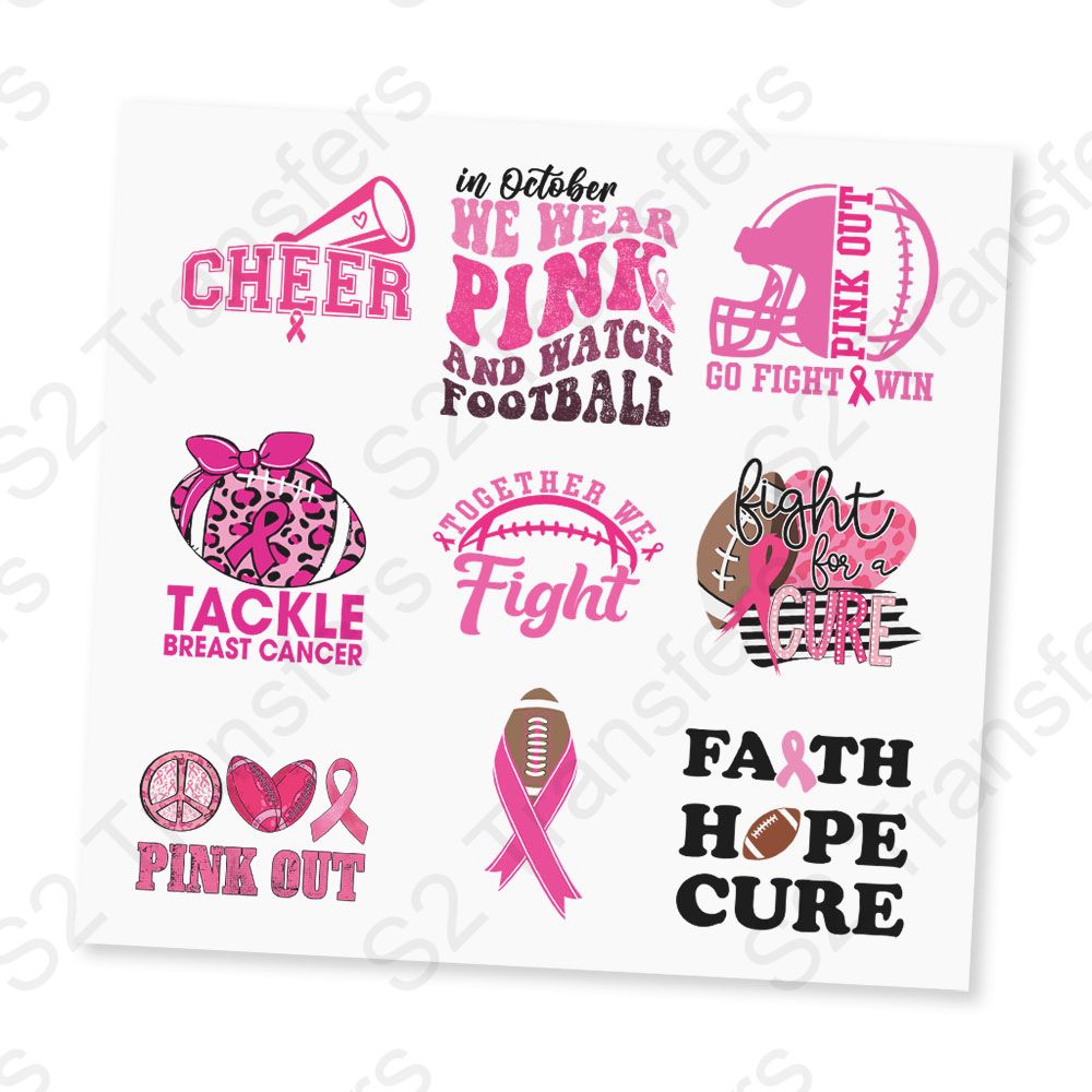 Breast Cancer Football UV DTF Sticker Sheet