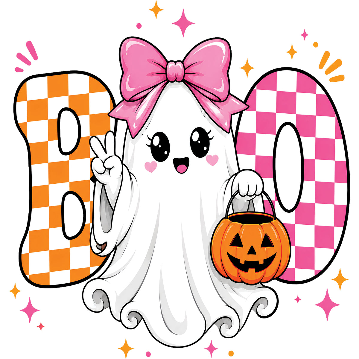 Cute Boo Ghost Checkered – DTF Transfer