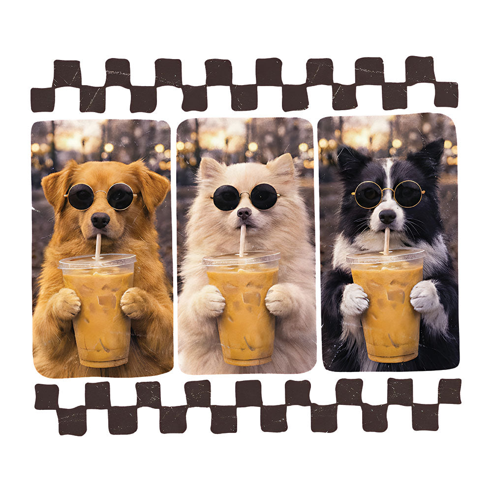 Dogs Drinking Iced Coffee – DTF Transfer