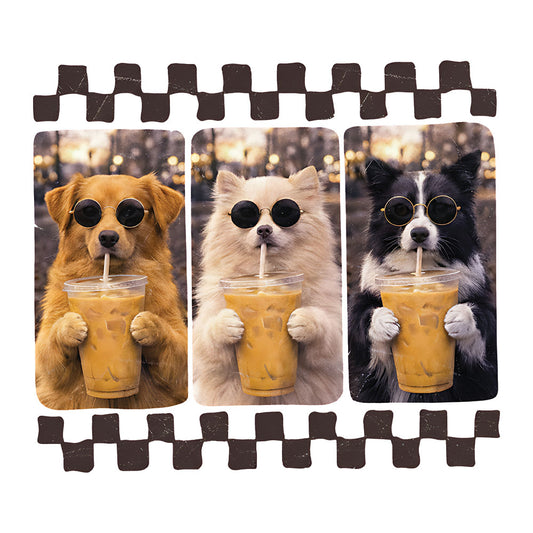 Dogs Drinking Iced Coffee – DTF Transfer