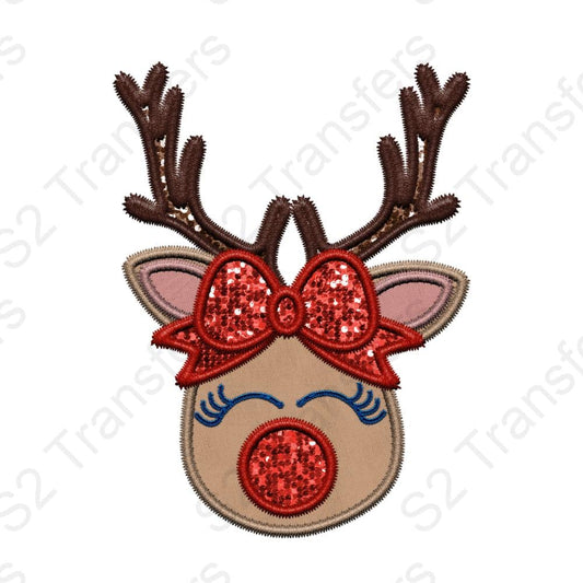 Faux Embroidery Girl - Reindeer - Faux Sequins Glitter