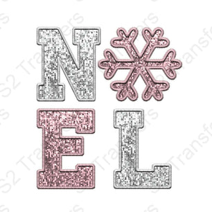 Faux Embroidery Noel Christmas - Silver Pink - Faux Sequins Glitter