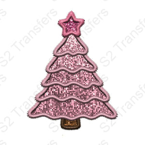 Faux Embroidery Pink - Christmas Tree - Faux Sequins Glitter