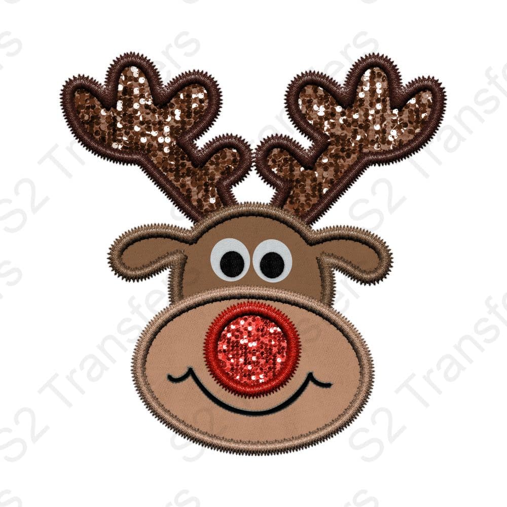 Faux Embroidery Reindeer - Christmas - Faux Sequins Glitter