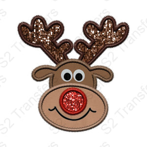 Faux Embroidery Reindeer - Christmas - Faux Sequins Glitter