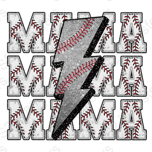 Faux Glitter Baseball Mama Lightning Bolt