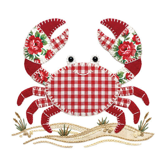 Faux Crochet Crab DTF transfer design featuring a pair of red cartoon crabs rendered in faux crochet yarn texture