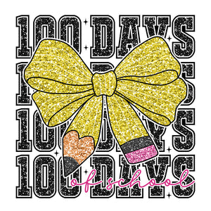 Faux Glitter 100 Days Of School Pencil Bow - DTF Transfer