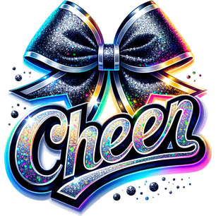 Faux Glitter Cheer Black Bow - DTF Transfer