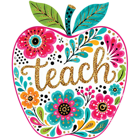 Faux Glitter Floral Teach Apple – DTF Transfer
