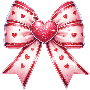 Faux Glitter Red And Pink Heart Bow - DTF Transfer