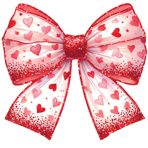 Faux Glitter Red Heart Bow - DTF Transfer