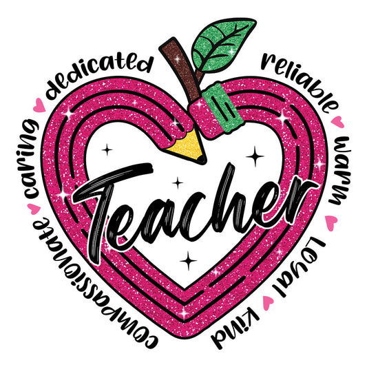 Faux Glitter Teacher Heart - DTF Transfer