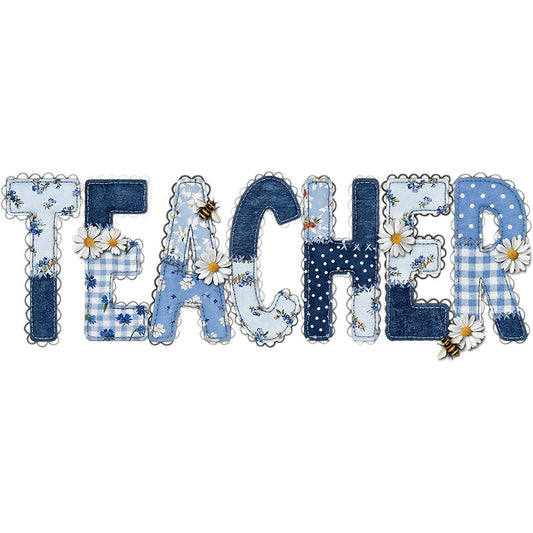 Faux Patch Blue Teacher – DTF Transfer