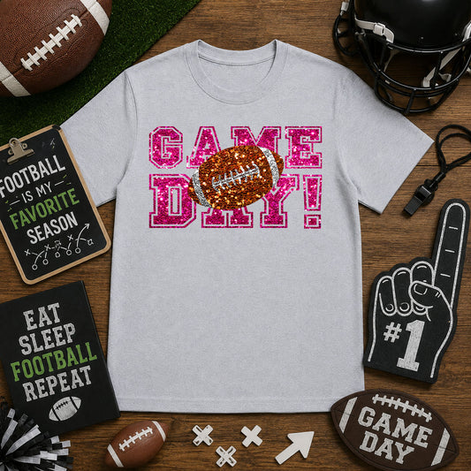 Faux Sequin Game Day Football Pink – DTF Transfer