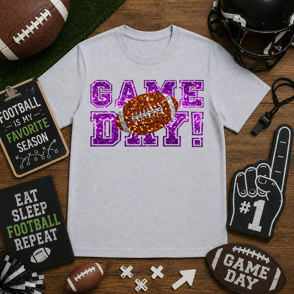Faux Sequin Game Day Football Purple – DTF Transfer