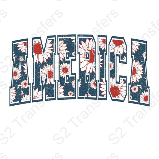 Floral Print America Blue Distressed