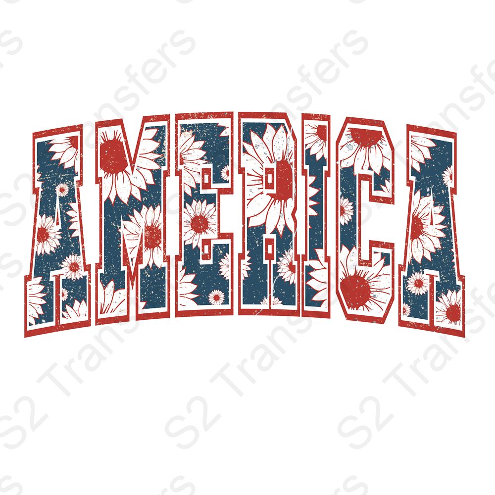 Floral Print America Red Distressed