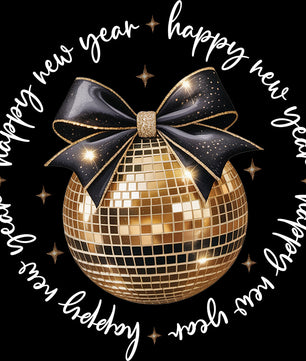 Happy New Year Sparkle Disco Bow White – DTF Transfer