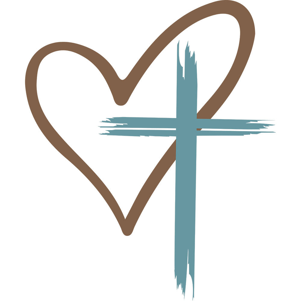 Heart Cross Symbol DTF transfer design featuring two minimalist hand-drawn heart and cross combined symbols in brown and teal