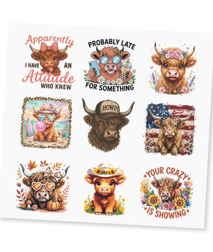 Highland Cow UV DTF Sticker Sheet