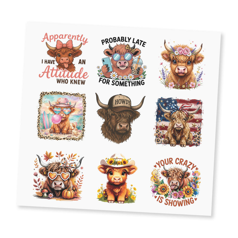 Highland Cow UV DTF Sticker Sheet