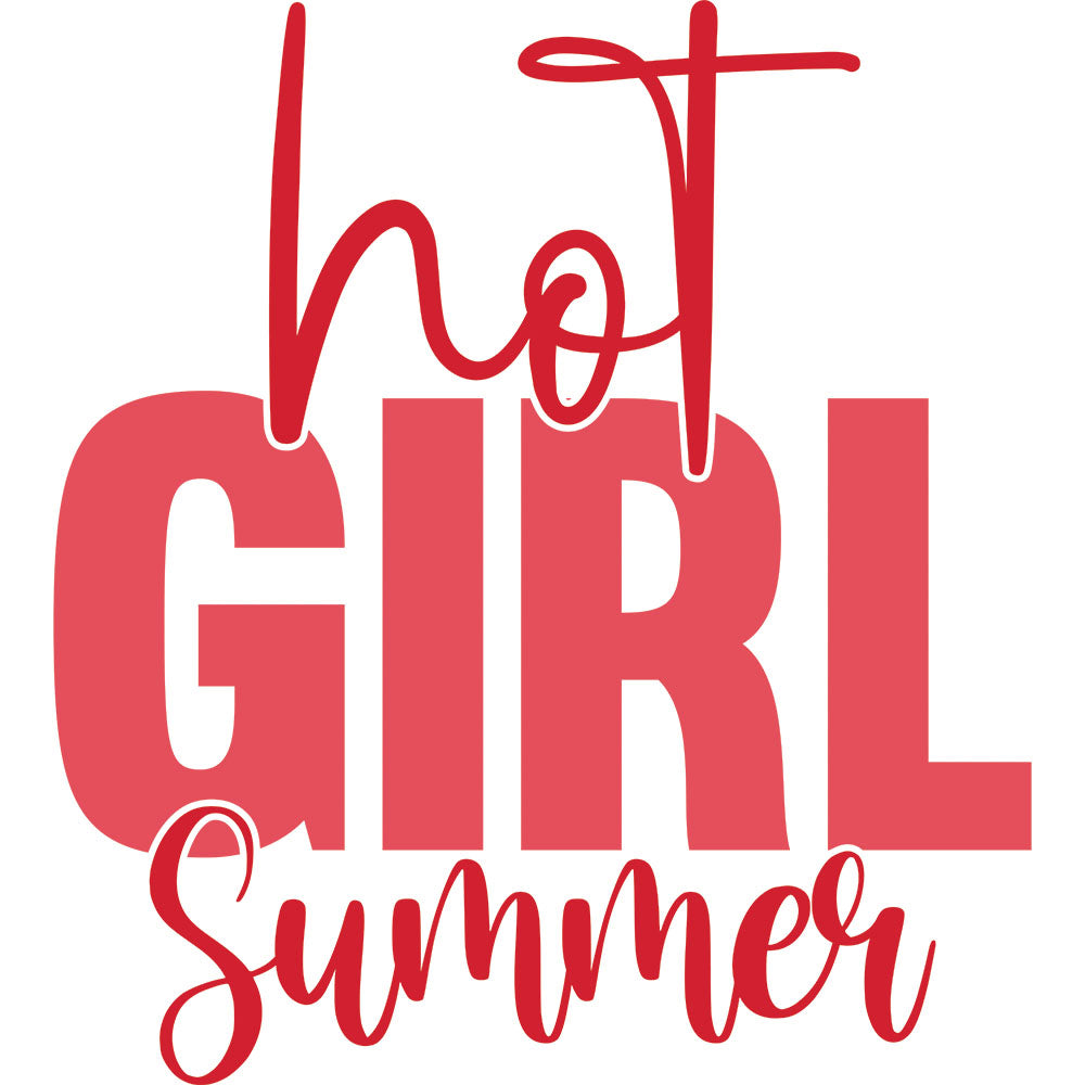 Hot Girl Summer Red DTF transfer design featuring red hot GIRL Summer typography in mixed script and bold block letters