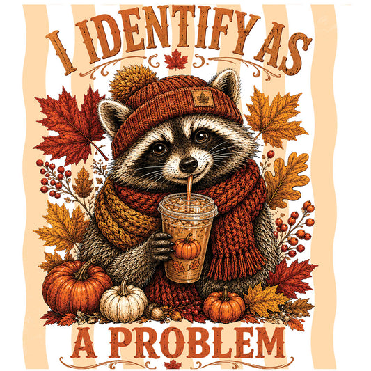 I Identify As A Problem Fall Racoon – DTF Transfer