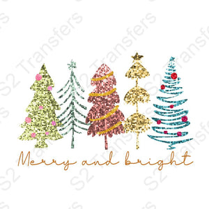 Merry And Bright Christmas Trees Faux Sequins