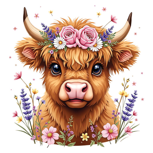 Pastel Flower Highland Cow – DTF Transfer