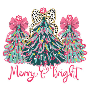 Pink Merry & Bright Trees - DTF Transfer