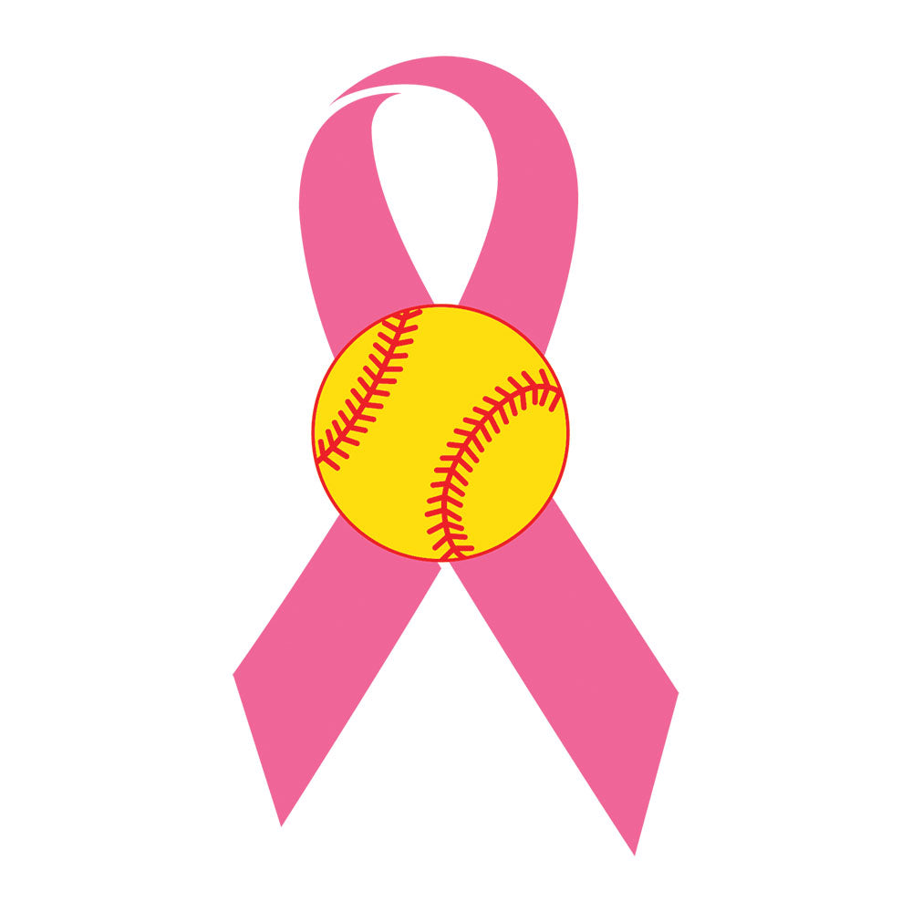 Pink Softball Ribbon DTF transfer design featuring a pink breast cancer awareness ribbon with a yellow softball centered in the loop