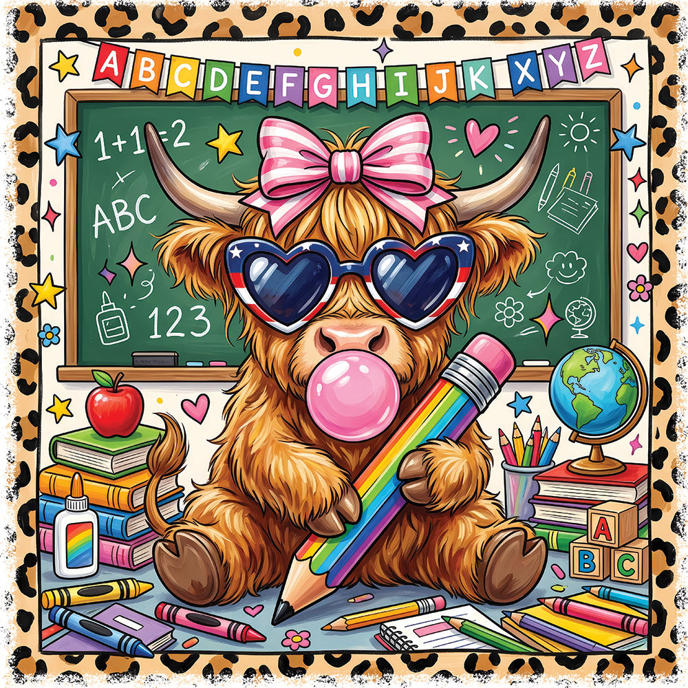 School Highland Cow – DTF Transfer