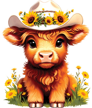 Sunflower Highland Cow – DTF Transfer