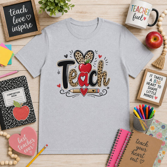 Teach Leopard Heart Apple – DTF Transfer