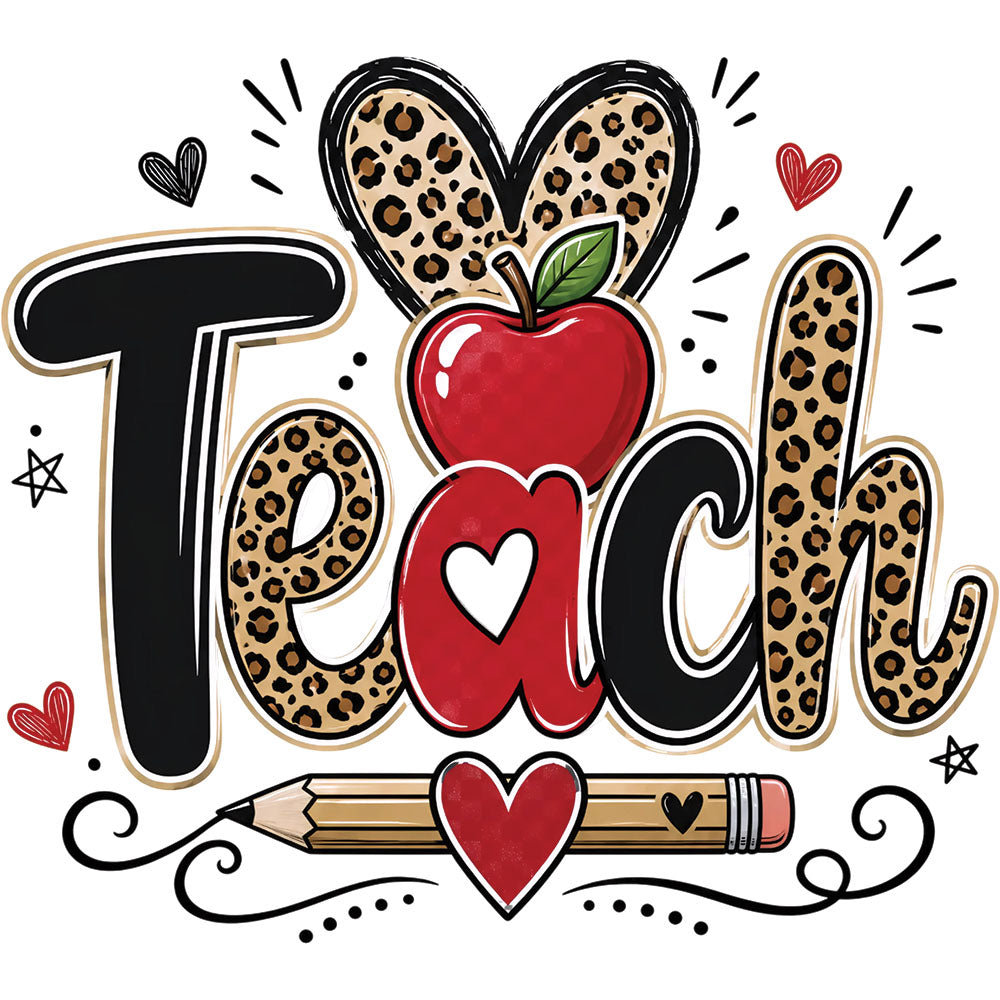 Teach Leopard Heart Apple – DTF Transfer