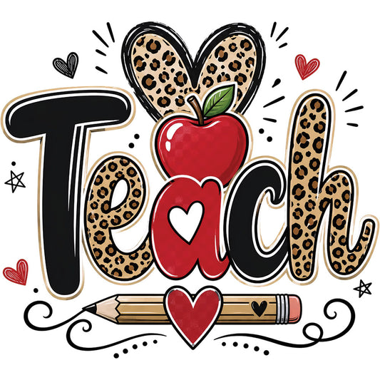 Teach Leopard Heart Apple – DTF Transfer