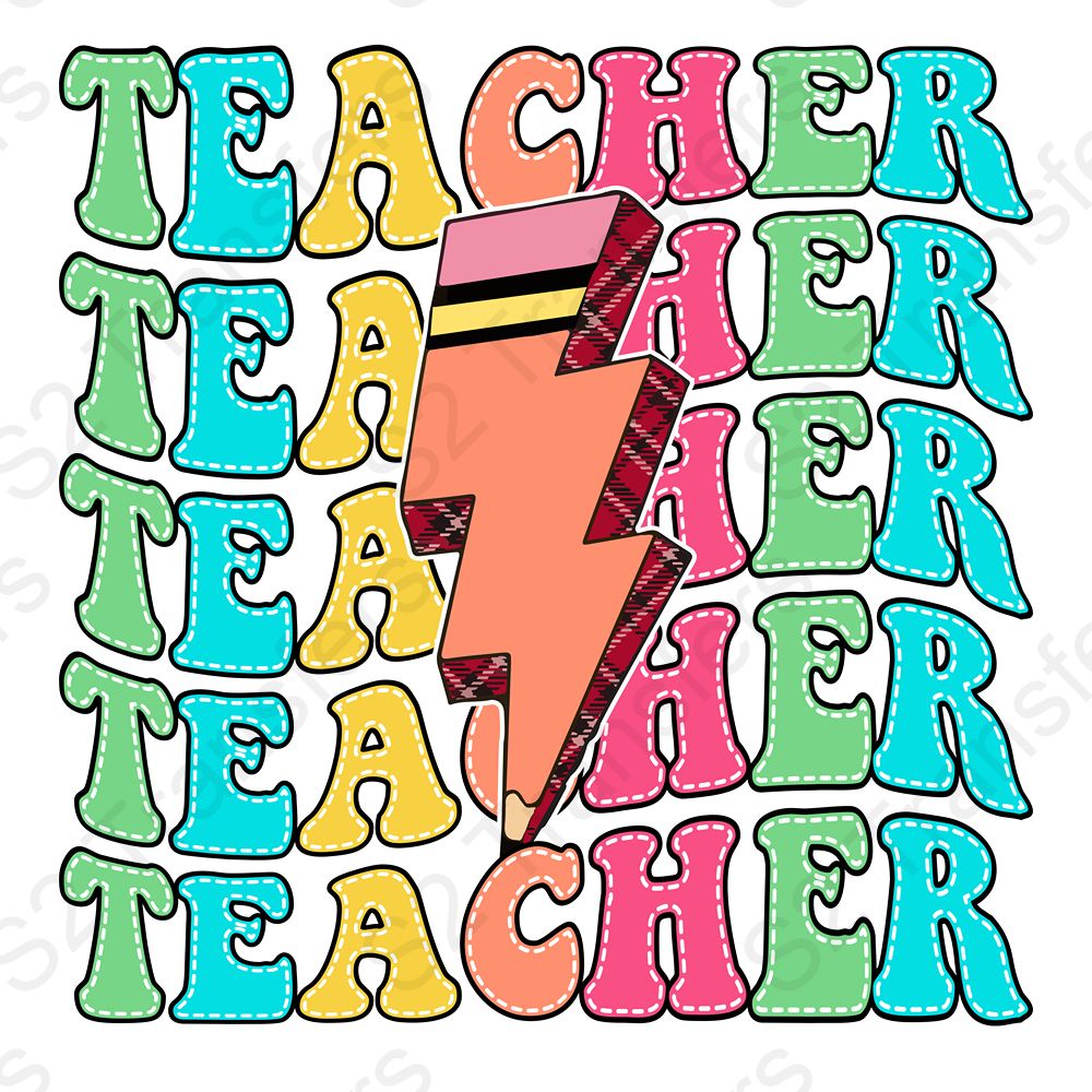 Teacher Groovy Pencil Lightning Bolt