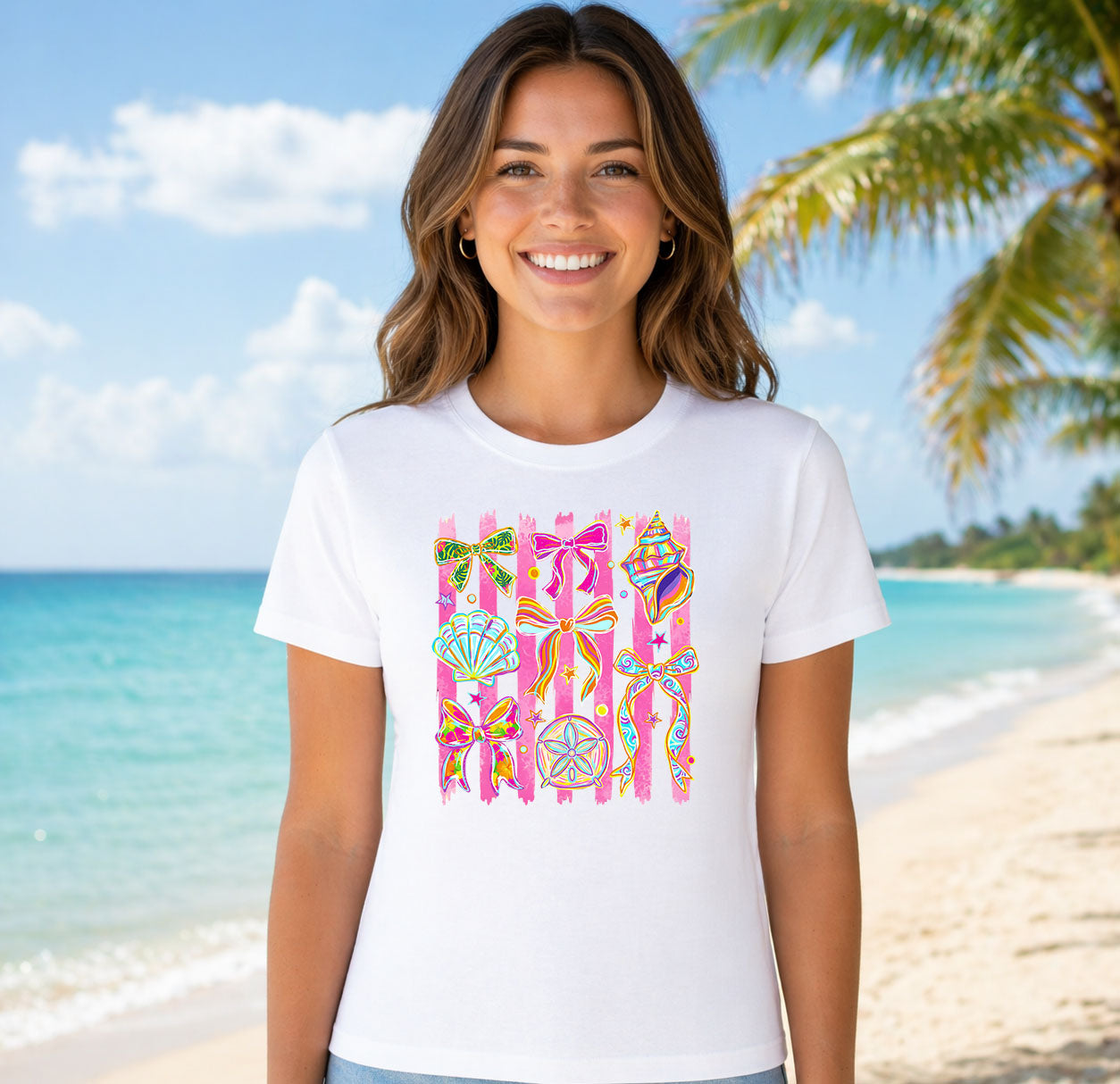 Vibrant Seashell Stripes – DTF Transfer