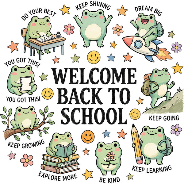 Welcome Back To School Frog – DTF Transfer