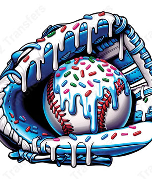 Baseball Ice Cream Drip Blue Glove - DTF Transfer DTF Transfer