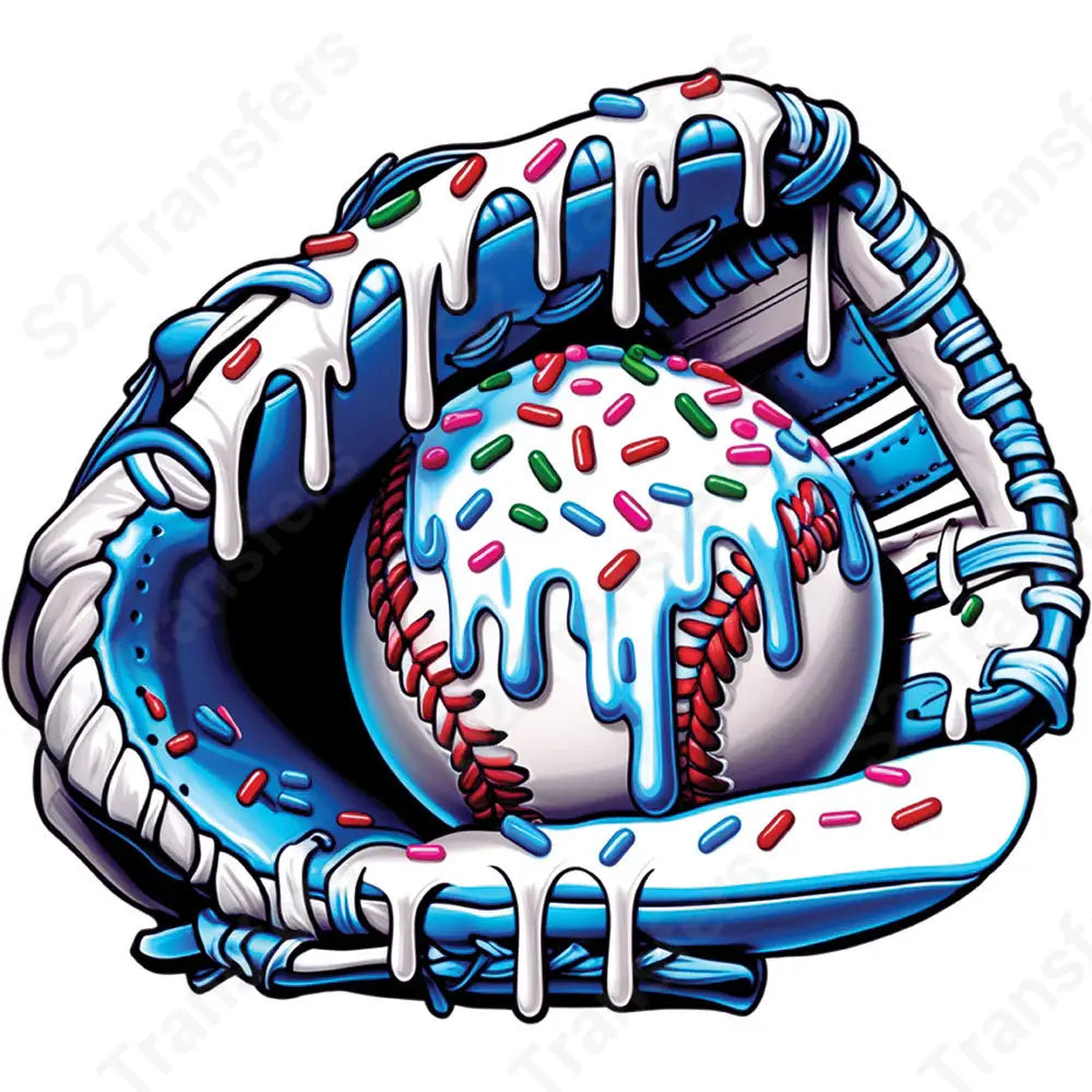 Baseball Ice Cream Drip Blue Glove - DTF Transfer DTF Transfer