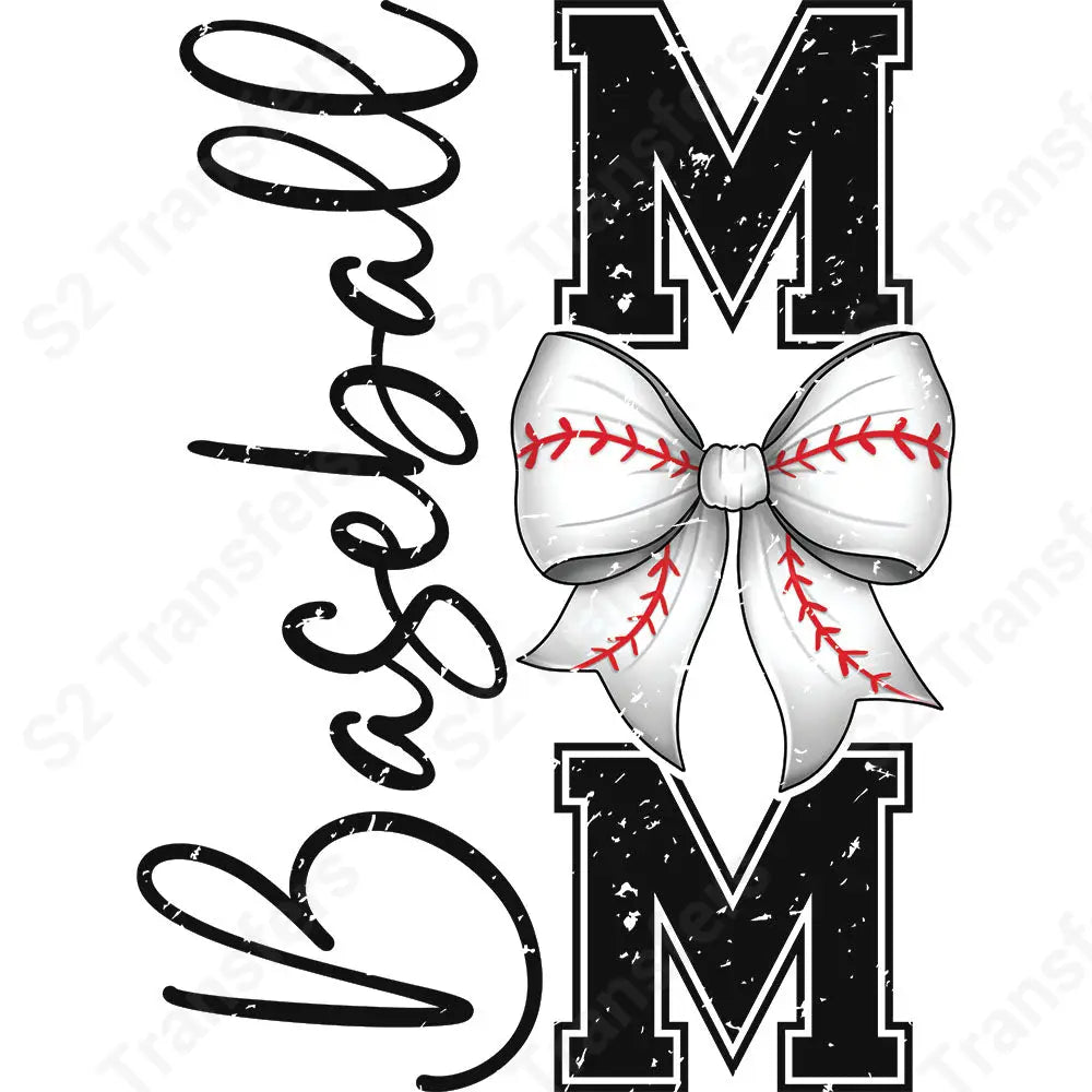 Baseball Mom Bow Vertical Retro - DTF Transfer DTF Transfer