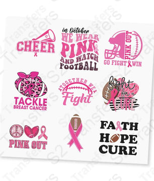 Breast Cancer Football UV DTF Sticker Sheet