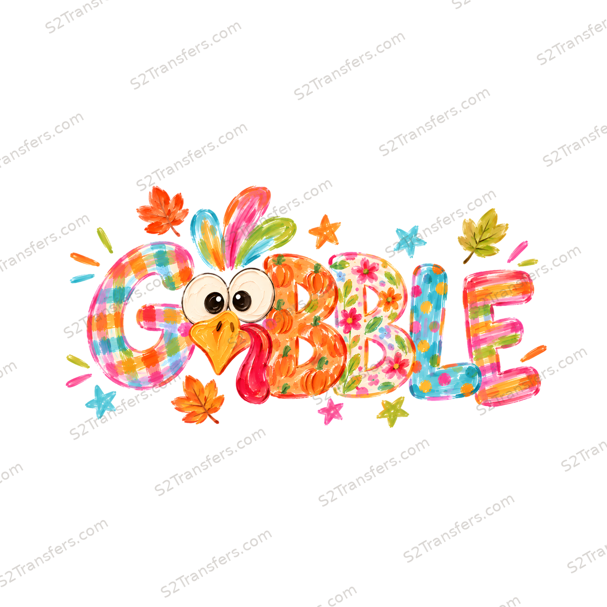 Colorful Gobble Turkey Patchwork Letters main preview