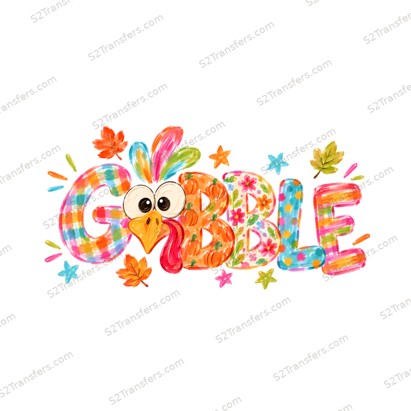 Colorful Gobble Turkey Patchwork Letters main preview