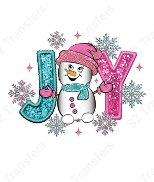 Faux Embroidery and Faux Sequin Joy Snowman - DTF Transfer DTF Transfer