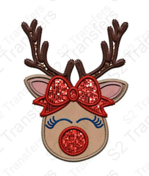 Faux Embroidery Girl - Reindeer - Faux Sequins Glitter